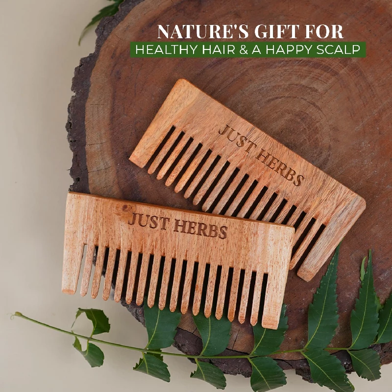 Just Herbs Handmade Wooden Neem Comb for Hair Growth and Hairfall Control for Men & Women, 34.5 g-3.webp
